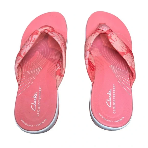 Clarks Cloudsteppers Arla Glison Wedge Sandals Coral Size 9 - Picture 4 of 6